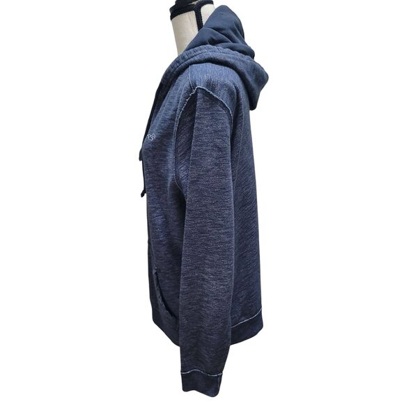 HOLLISTER Fleece Lined Hoodie Sweatshirt Mens Unisex Sz M Navy-Gray Chambray Cot - Picture 2 of 5